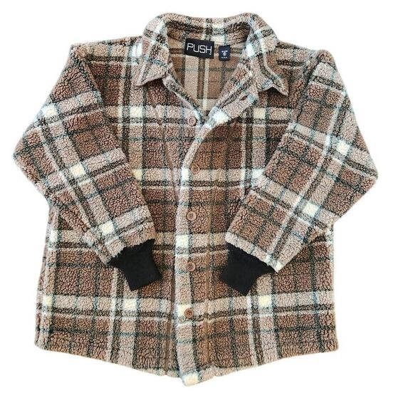 Push Jackets & Blazers - Cozy Plaid Teddy Jacket Brown Shearling Shacket – Size Small
